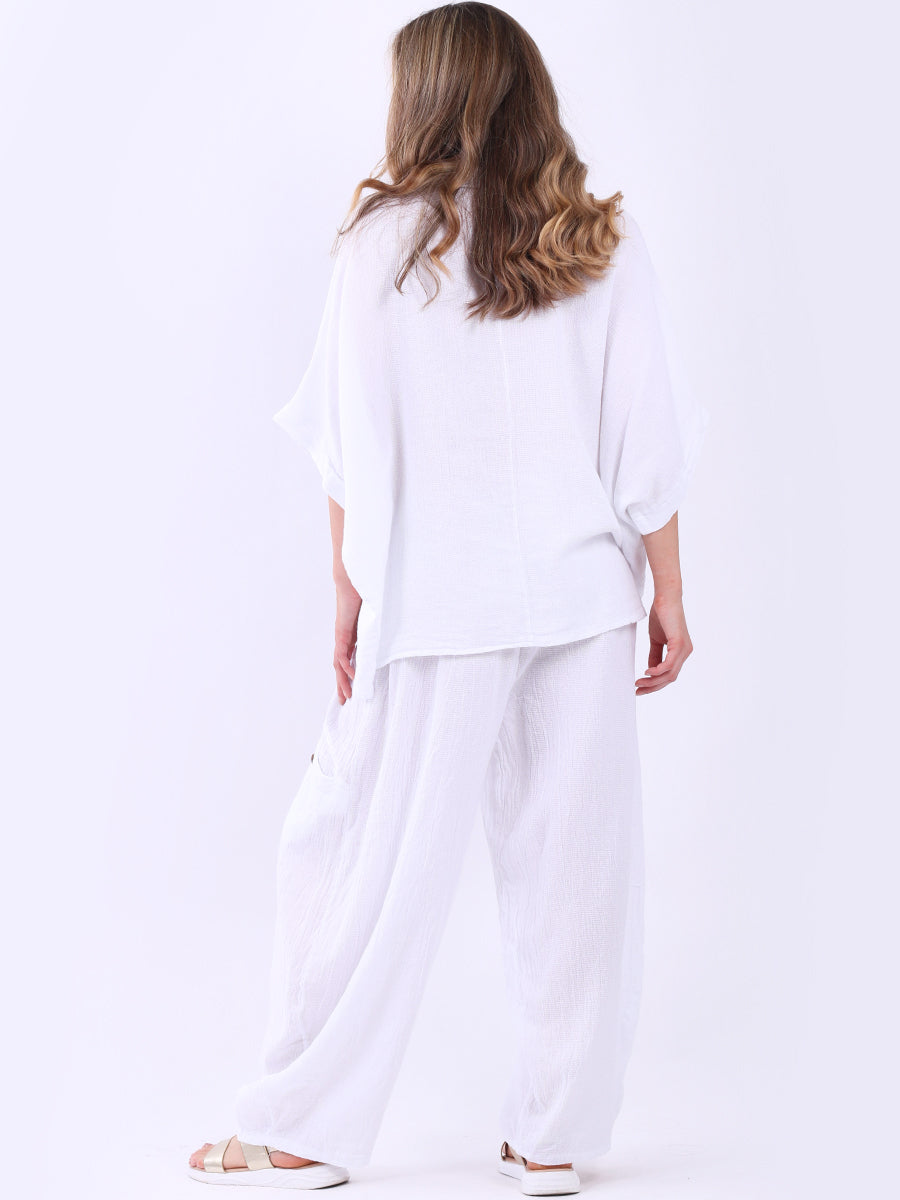 Yoko Vintage Linen Cowl Neck Top White