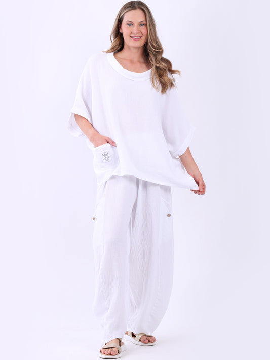 Yoko Vintage Linen Cowl Neck Top White